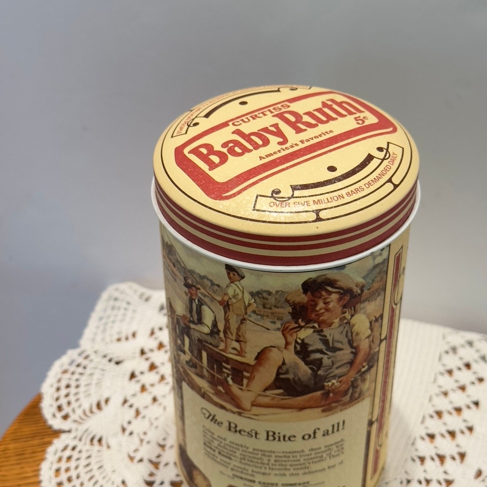 Vintage Curtiss Baby Ruth‎ Candy Tin Americana Fishing Graphics Advertising 5.5"